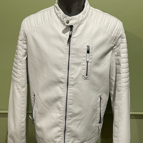 Deniko jacket biker bone no collar modern fit synthetic leather - Picture 1 of 3